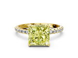 Yellow gold Fancy Yellow Princess Cut Diamond Solitaire Ring with Four-Prong Setting and Pavé Band_3