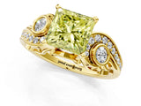 Yellow gold Fancy Yellow Princess Cut Diamond Solitaire Ring with Milgrain Pavé Band and Four-Prong Setting_19