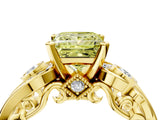 Yellow gold Fancy Yellow Princess Cut Diamond Solitaire Ring with Milgrain Pavé Band and Four-Prong Setting_22