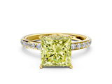Yellow gold Fancy Yellow Princess Cut Diamond Solitaire Ring with Pavé Band and Hidden Halo_20
