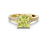 Yellow gold Fancy Yellow Princess Cut Diamond Solitaire Ring with Pavé Band and Prong Setting_12