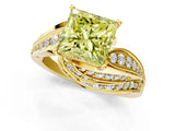 Yellow gold Fancy Yellow Princess Cut Diamond Solitaire Ring with Prong Setting and Twisted Pavé Band_1
