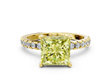 Yellow gold Fancy Yellow Princess Cut Diamond Solitaire Ring with Round  Pavé Band and Four-Prong Setting_36