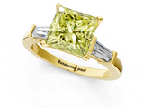 Yellow gold Fancy Yellow Princess  Cut Diamond Solitaire Ring with Tapered Baguette Accents and Four-Prong Setting_1