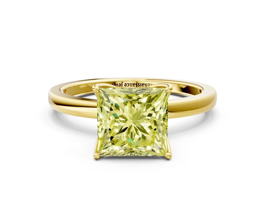 Yellow gold Fancy Yellow Princess Cut Diamond Solitaire Ring with Thin Band and Prong Setting_12