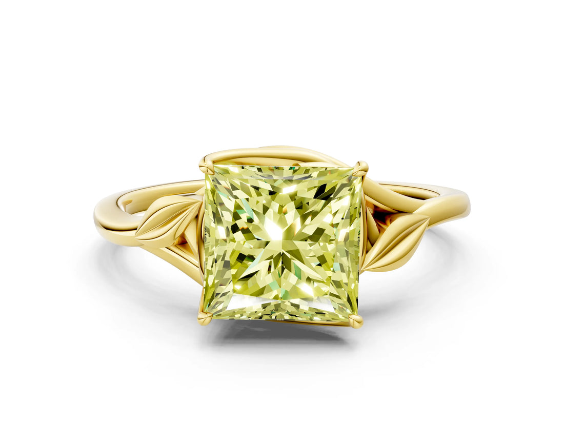 Yellow gold Fancy Yellow Princess Cut Diamond Solitaire Ring with Twist Band and Four-Prong Setting_29