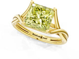 Yellow gold Fancy Yellow Princess Cut Diamond Solitaire Twist Band Prong Setting Ring_81