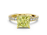 Yellow gold Fancy Yellow Princess  Cut Diamond Solitaire with Pave Band and Four-Prong Setting 2