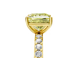 Yellow gold Fancy Yellow Princess  Cut Diamond Solitaire with Pave Band and Four-Prong Setting 8
