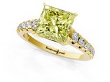 Yellow gold Fancy Yellow Princess  Cut Diamond Solitaire with Pave Band and Four-Prong Setting_1