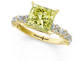 Yellow gold Fancy Yellow Princess Cut Diamond Solitaire with Side Stones, Pave Band, Four-Prong Setting_47