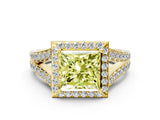 Yellow gold Fancy Yellow Princess Cut Diamond Split Shank Halo Ring with Four-Prong Setting_17