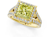 Yellow gold Fancy Yellow Princess Cut Diamond Split Shank Halo Ring with Four-Prong Setting_18