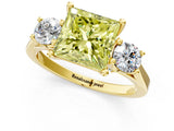 Yellow gold Fancy Yellow Princess Cut Diamond Three-Stone Engagement Ring with Prong Setting and Pavé Band_1