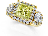 Yellow gold Fancy Yellow Princess Cut Diamond Three-Stone Halo Ring with Prong Setting and Pavé Accents_1