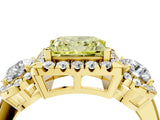 Yellow gold Fancy Yellow Princess Cut Diamond Three-Stone Halo Ring with Prong Setting and Pavé Accents_4