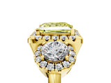Yellow gold Fancy Yellow Princess Cut Diamond Three-Stone Halo Ring with Prong Setting and Pavé Accents_5