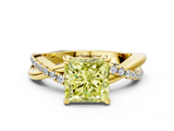 Yellow gold Fancy Yellow Princess  Cut Diamond Twist Band Solitaire with Prong Setting