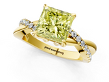 Yellow gold Fancy Yellow Princess  Cut Diamond Twist Band Solitaire with Prong Setting_1