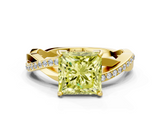 Yellow gold Fancy Yellow Princess  Cut Diamond Twisted Band Engagement Ring with Prong Setting_3