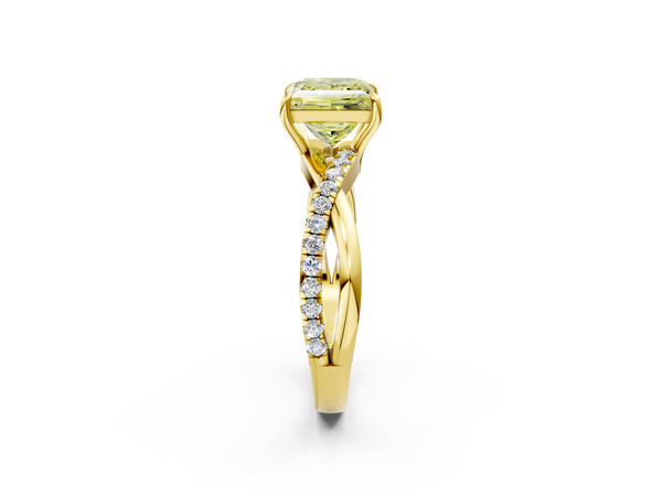 Yellow gold Fancy Yellow Princess  Cut Diamond Twisted Band with Pavé Setting and Four-Prong Setting