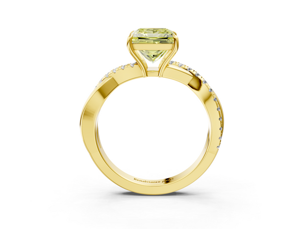 Yellow gold Fancy Yellow Princess  Cut Diamond Twisted Band with Pavé Setting and Four-Prong Setting