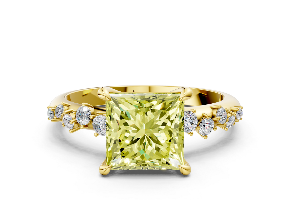 Yellow gold Fancy Yellow Princess  Cut Diamond Vine Band with Four-Prong Setting