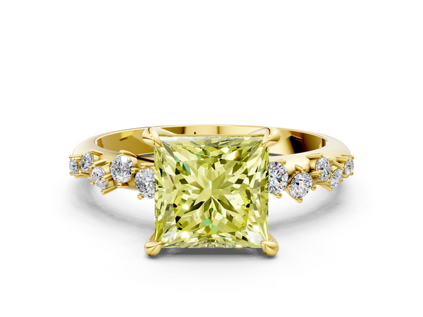 Yellow gold Fancy Yellow Princess  Cut Diamond Vine Band with Four-Prong Setting