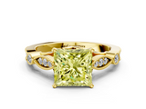 Yellow gold Fancy Yellow Princess  Cut Diamond with Milgrain Marquise and Bezel Accents on a Solitaire Band with Prong Setting