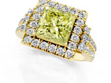 Yellow gold Fancy Yellow Princess  Cut Double Halo Diamond Engagement Ring with Pave Band and Four-Prong Setting_42
