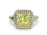 Yellow gold Fancy Yellow Princess  Cut Double Halo Split Shank Diamond Ring with Prong Setting_49