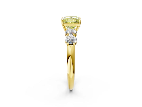 Yellow gold Fancy Yellow Princess  Cut Five-Stone Prong Set Diamond Ring with Classic Band