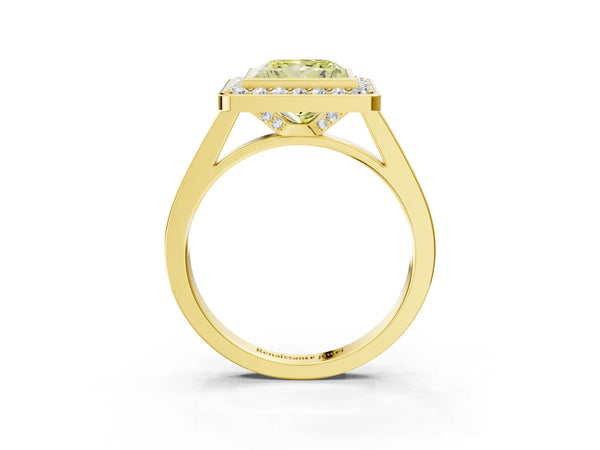 Yellow gold Fancy Yellow Princess Cut Halo Bezel Diamond Pave Band Ring