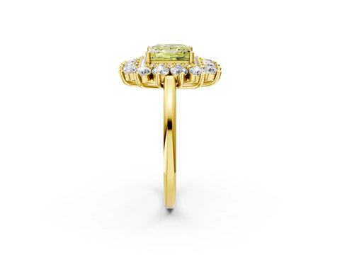 Yellow gold Fancy Yellow Princess Cut Halo Cluster Diamond Ring with Pave Band and Four-Prong Setting_14