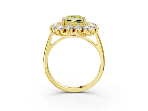 Yellow gold Fancy Yellow Princess Cut Halo Cluster Diamond Ring with Pave Band and Four-Prong Setting_15