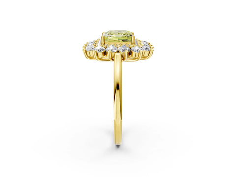 Yellow gold Fancy Yellow Princess Cut Halo Cluster Diamond Ring with Pave Band and Four-Prong Setting_2