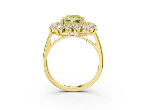 Yellow gold Fancy Yellow Princess Cut Halo Cluster Diamond Ring with Pave Band and Four-Prong Setting_3