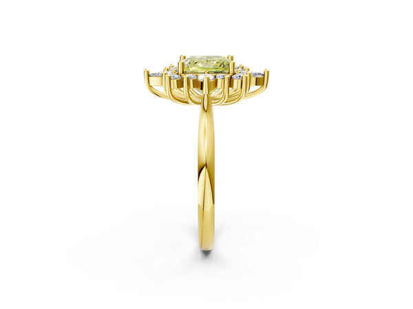 Yellow gold Fancy Yellow Princess Cut Starburst Halo Engagement Ring Setting with Marquise and Round Accents