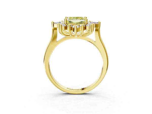 Yellow gold Fancy Yellow Princess Cut Starburst Halo Engagement Ring Setting with Marquise and Round Accents