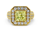 Yellow gold Fancy Yellow Princess Cut Halo Diamond Engagement Ring with Pave Split Shank and Four-Prong Setting