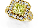 Yellow gold Fancy Yellow Princess Cut Halo Diamond Engagement Ring with Pave Split Shank and Four-Prong Setting_1