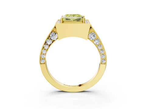 Yellow gold Fancy Yellow Princess Cut Halo Diamond Engagement Ring with Split Shank Band and Four-Prong Setting_3