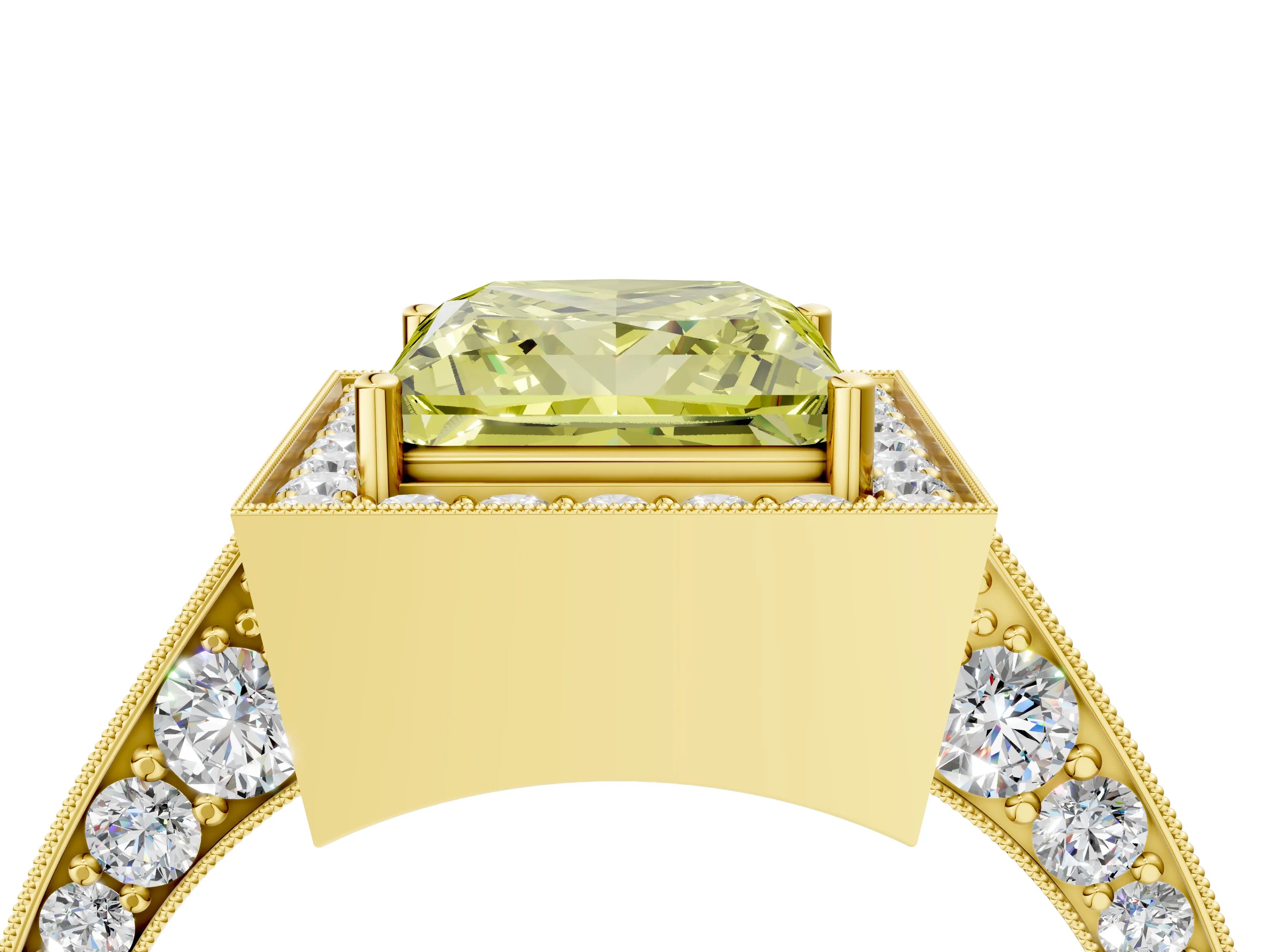 Yellow gold Fancy Yellow Princess Cut Halo Diamond Engagement Ring with Split Shank Band and Four-Prong Setting_4