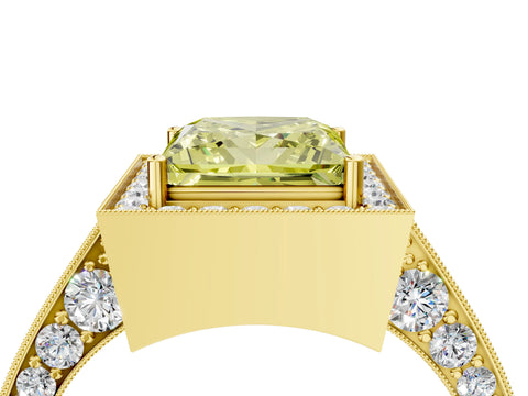 Yellow gold Fancy Yellow Princess Cut Halo Diamond Engagement Ring with Split Shank Band and Four-Prong Setting_4