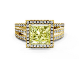 Yellow gold Fancy Yellow Princess  Cut Halo Diamond Engagement Ring with Split Shank and Four-Prong Setting