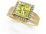 Yellow gold Fancy Yellow Princess  Cut Halo Diamond Engagement Ring with Split Shank and Four-Prong Setting_1