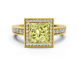 Yellow gold Fancy Yellow Princess  Cut Halo Diamond Pave Band Ring with Four-Prong Setting