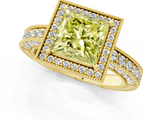 Yellow gold Fancy Yellow Princess  Cut Halo Diamond Pave Band Ring with Four-Prong Setting_1