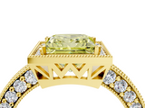 Yellow gold Fancy Yellow Princess  Cut Halo Diamond Pave Band Ring with Four-Prong Setting_4