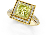 Yellow gold Fancy Yellow Princess  Cut Halo Diamond Pave Band with Four-Prong Setting_1